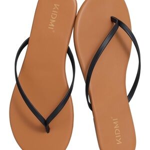 Slim Black-Strap Tan Footbed Women's Sandals